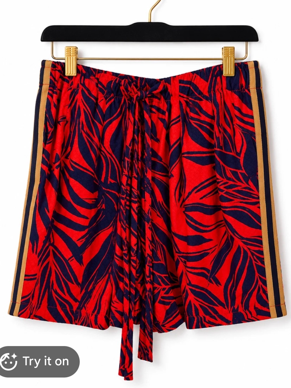 Free People Red and Navy Tropical Print Drawstring Shorts